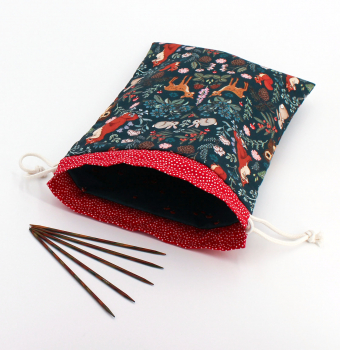 Preview: Projektbeutel / Handarbeitsbeutel mit Kordel Midnight Forest